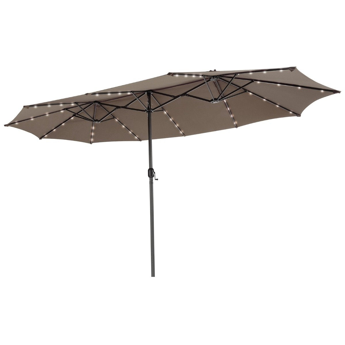 470cm Large Double Patio Umbrella with 48 Solar LED Lights & Crank Outdoor Umbrella Brown
