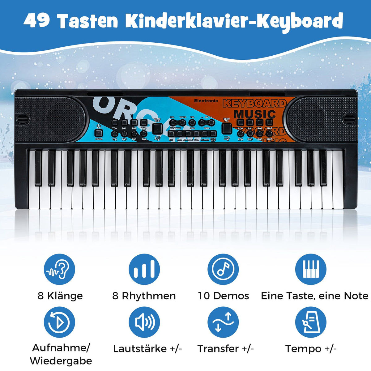 49-Key Kids Electric Keyboard with Mic, 8 Rhythms