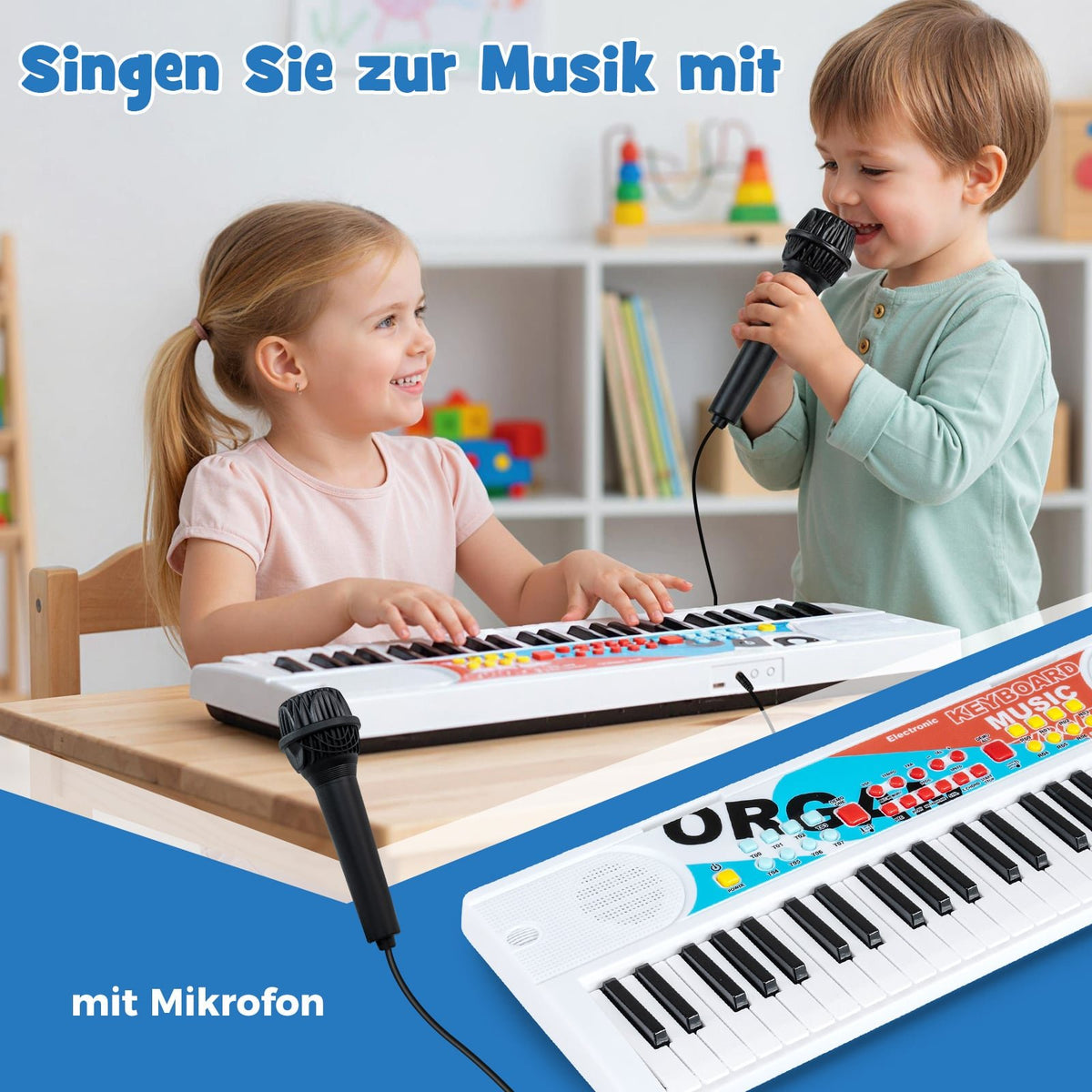 49-Key Kids Keyboard, 8 Rhythms & Sounds, White