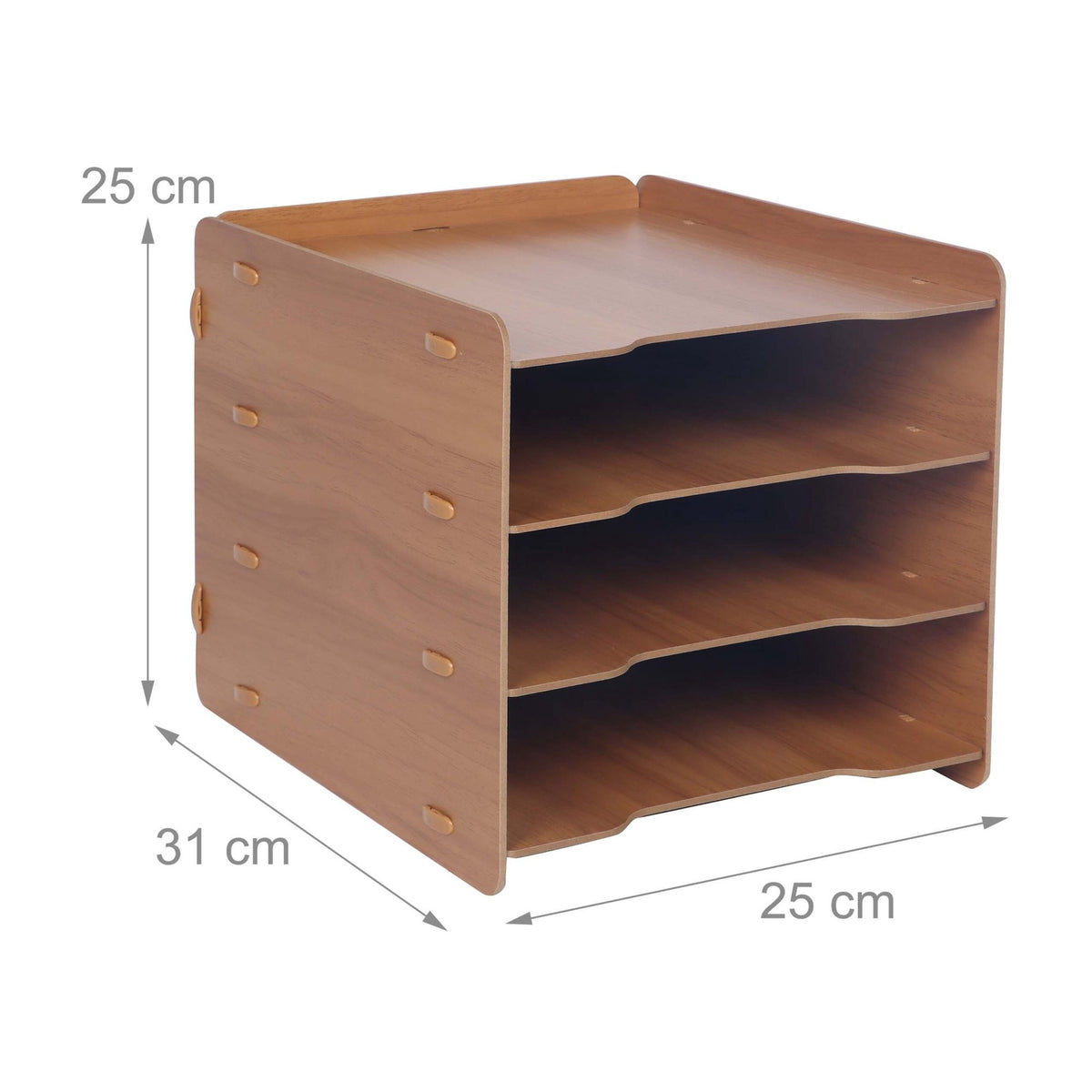4-Compartment MDF File Tray, Dark Brown Wood-Effect