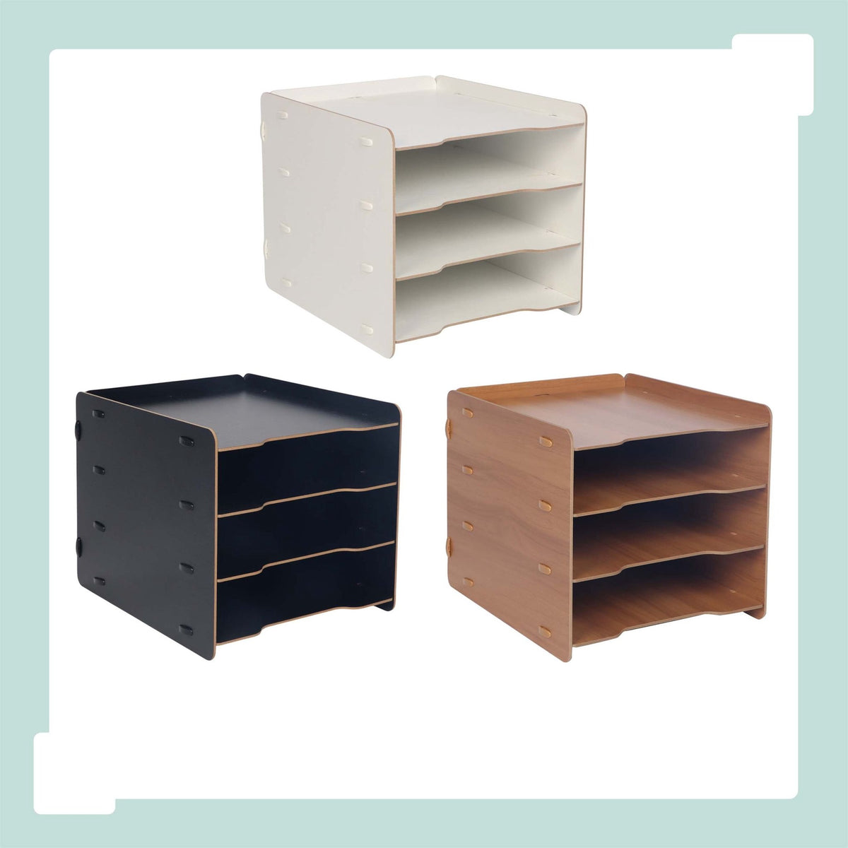 4-Compartment MDF File Tray – Wood-Effect, Black