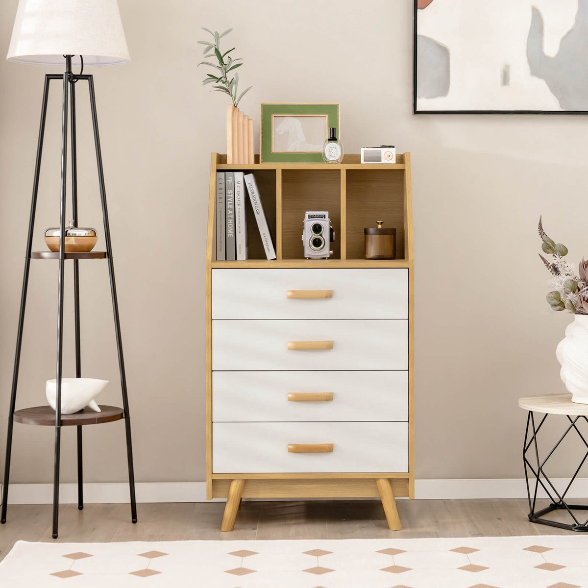 4-Drawer Dresser, Solid Wood, Anti-Tip, Open Shelf