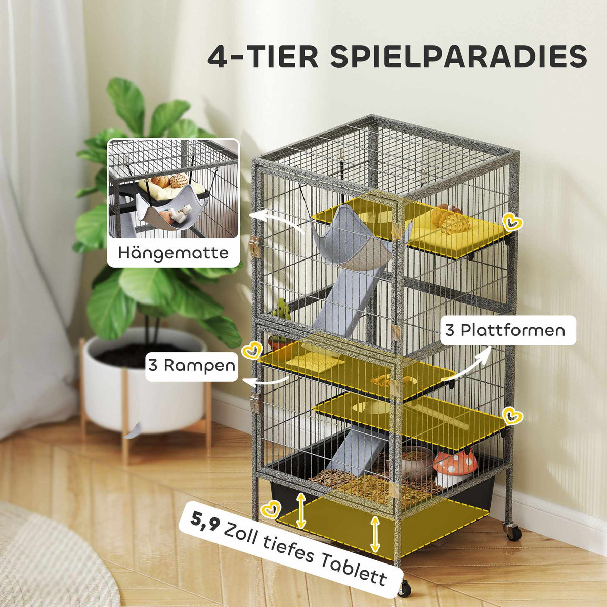 4-Level Small Animal Cage with Platforms and Ramps