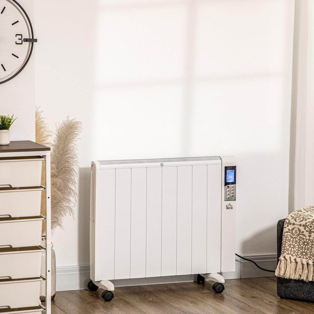4 Mode Radiator With Lcd Display 2000W Electric Heater 2 Levels 5-35℃, Remote Control, Wheels And Protection For 15 M² Room 75 X 7.5 X 58.5 Cm