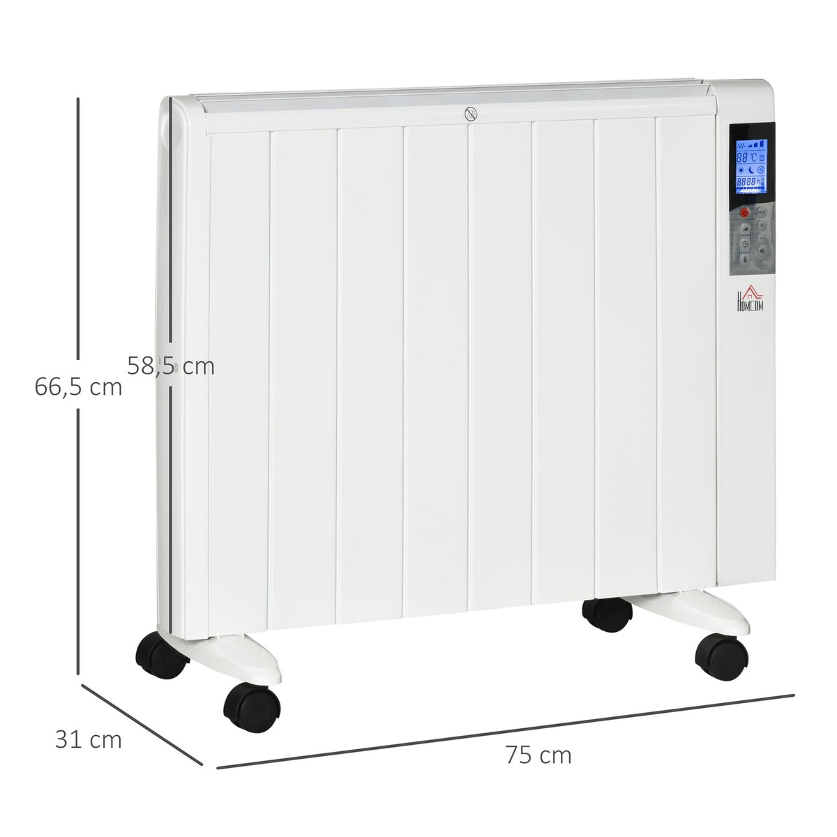 4 Mode Radiator With Lcd Display 2000W Electric Heater 2 Levels 5-35℃, Remote Control, Wheels And Protection For 15 M² Room 75 X 7.5 X 58.5 Cm