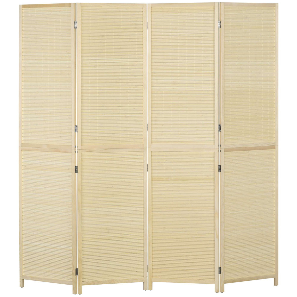 4-Panel Bamboo Room Divider, Natural Wood Finish