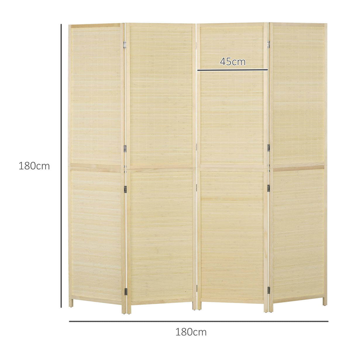 4-Panel Bamboo Room Divider, Natural Wood Finish