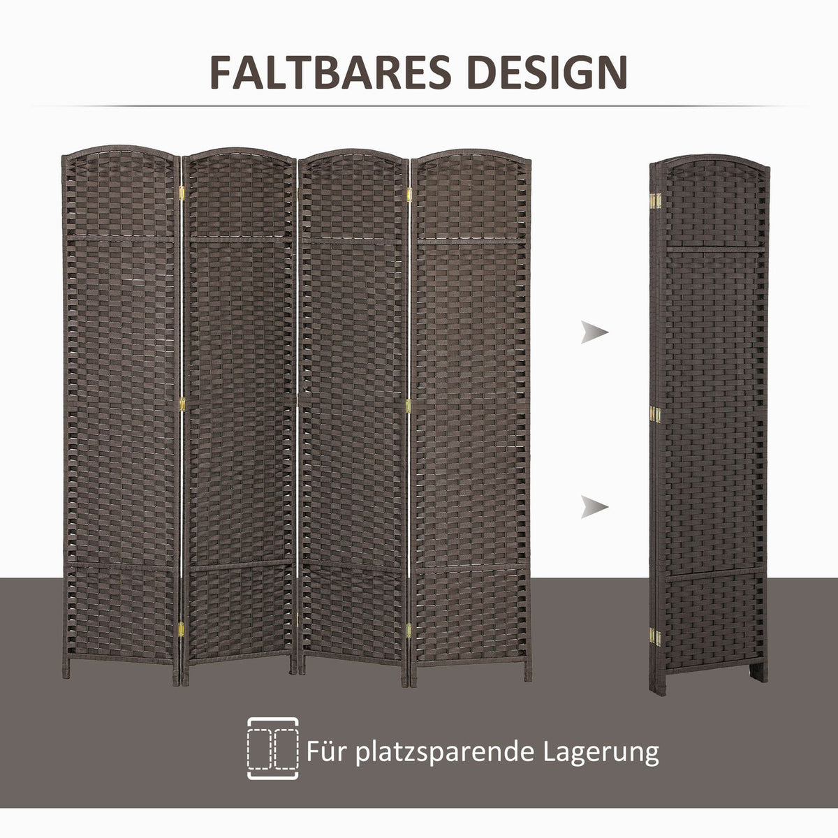 4-Panel Folding Room Divider, Brown, Polypropylene