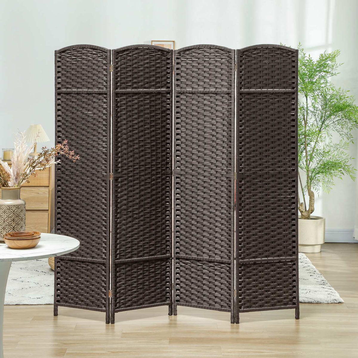 4-Panel Folding Room Divider, Brown, Polypropylene