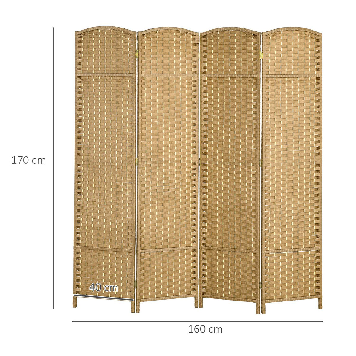 4-Panel Folding Room Divider, Natural Wood, Privacy Screen