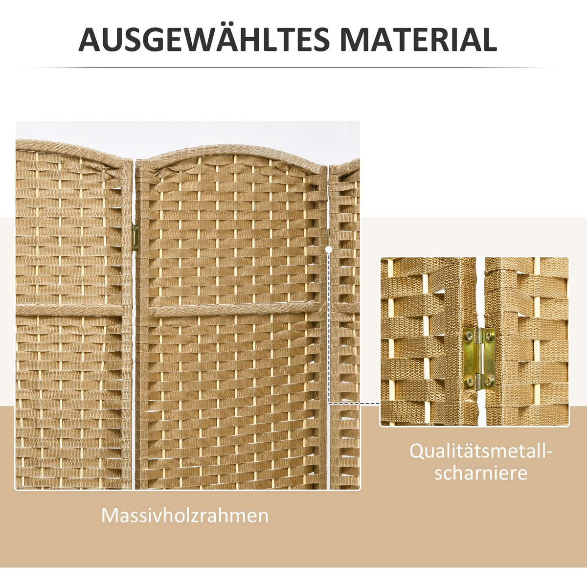4-Panel Folding Room Divider, Natural Wood, Privacy Screen