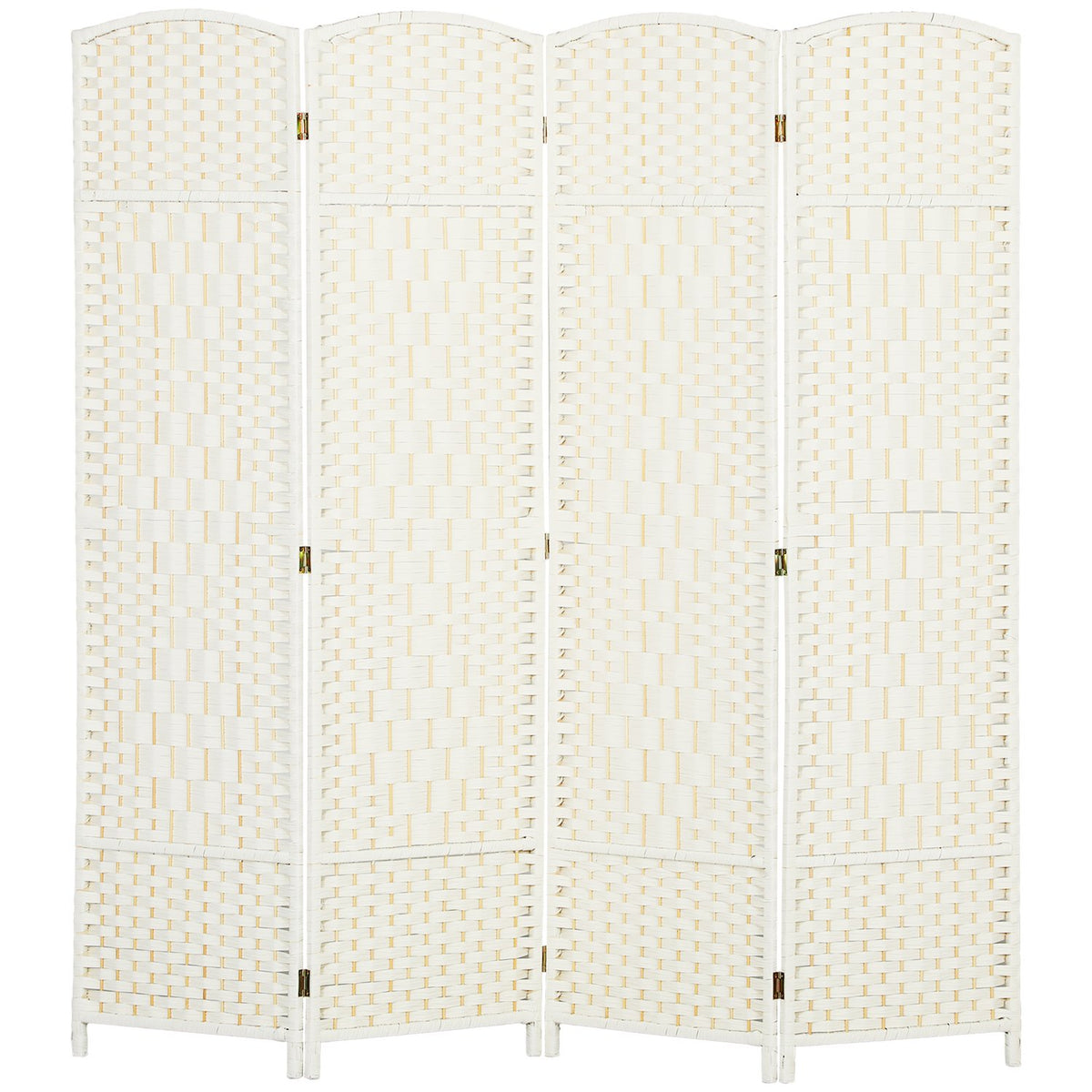 4-Panel Folding Room Divider, White, Polypropylene, Pine