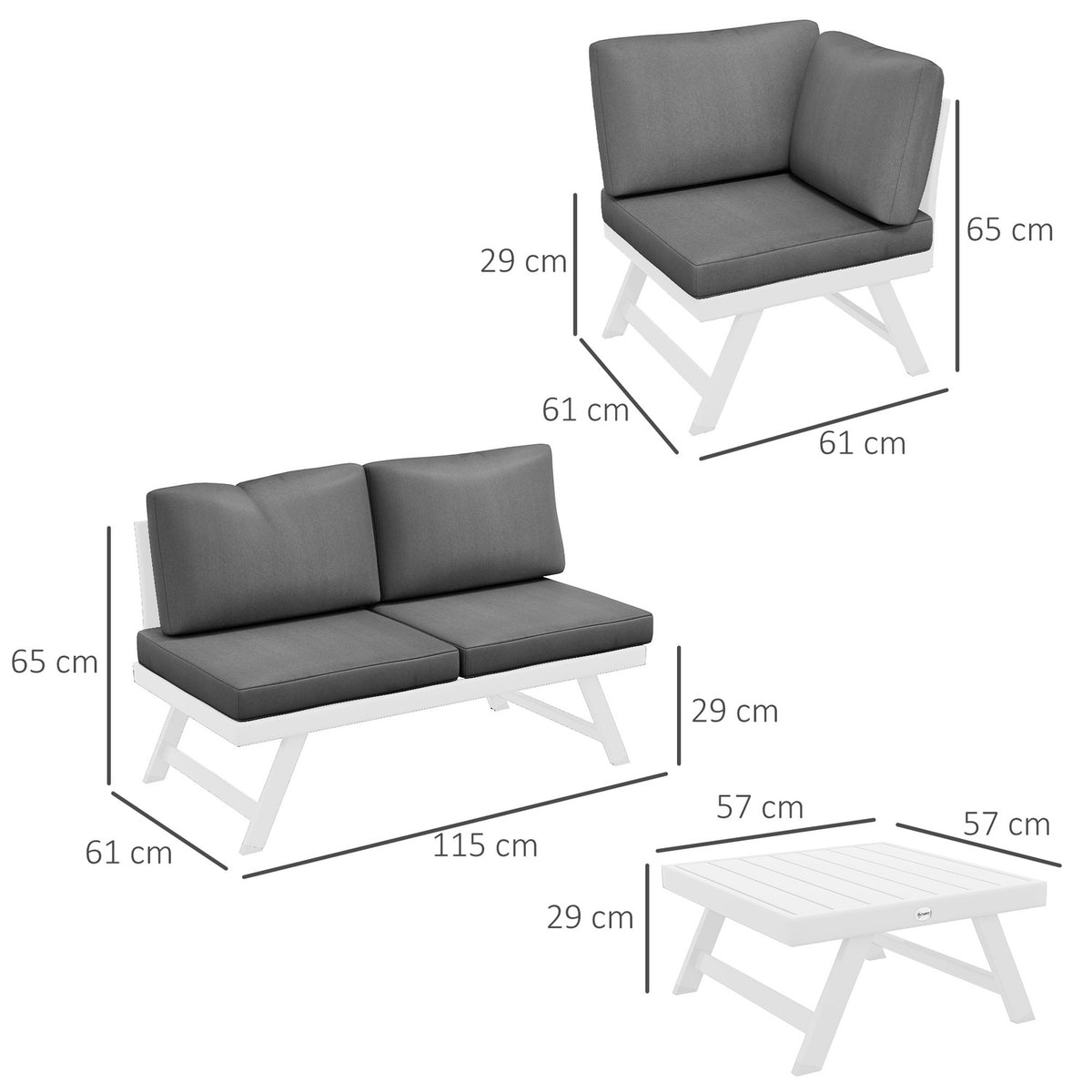 4 Pcs. Garden Furniture Set, Balcony Furniture Set With Corner Sofa, Double Sofa, Coffee Table, Garden Lounge Set With Seat Cushion, Gray