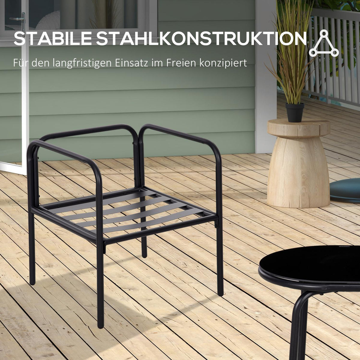 4 Pcs. Garden Furniture Set, Garden Set With 2 Armchairs, 1 Coffee Table Made Of Tempered Glass, 1 Two-Seater, Seating Area With Cushions, Steel, Khaki