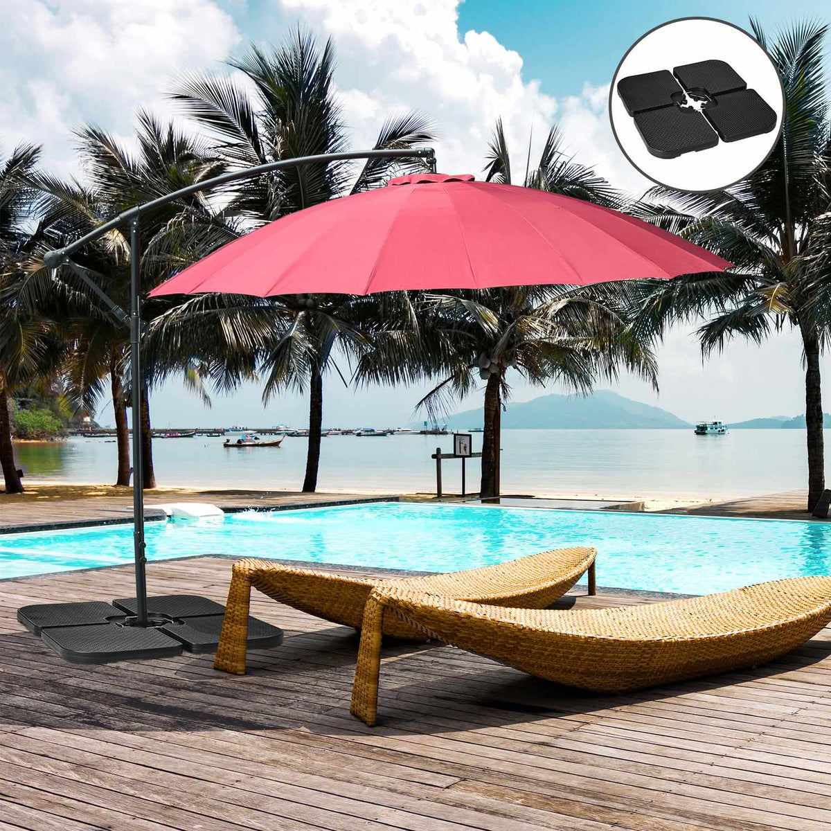 4 Pcs. Parasol Weight, Weatherproof Parasol Weight For Cantilever Parasol With Handle, Can Be Filled With 80 Kg Of Sand Or 60 Kg Of Water, Hdpe, Black