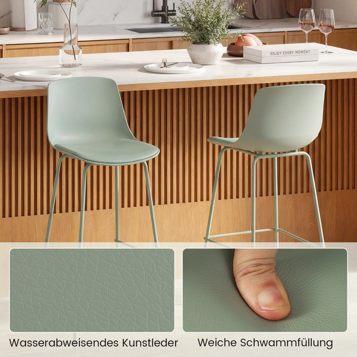 4-Piece Bar Stool Set, Faux Leather, Ergonomic Backrest