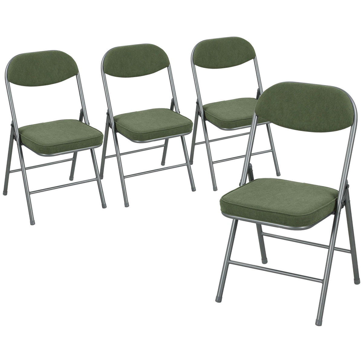 4-Piece Folding Chair Set, Corduroy, Steel Frame, Green