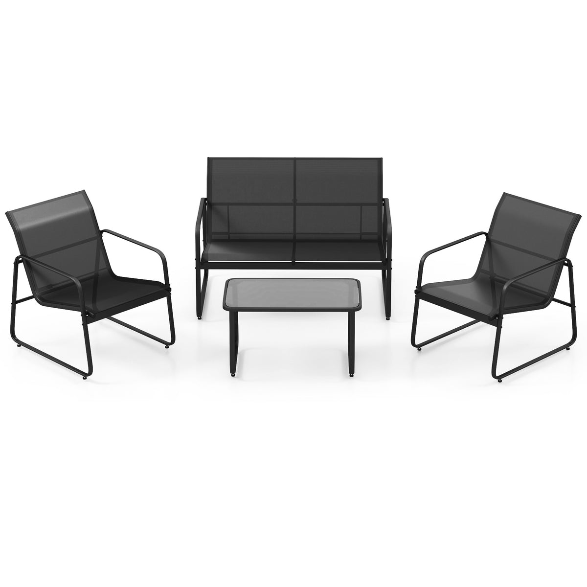 4-Piece Outdoor Lounge Set, 2 Chairs, Loveseat, Glass Table