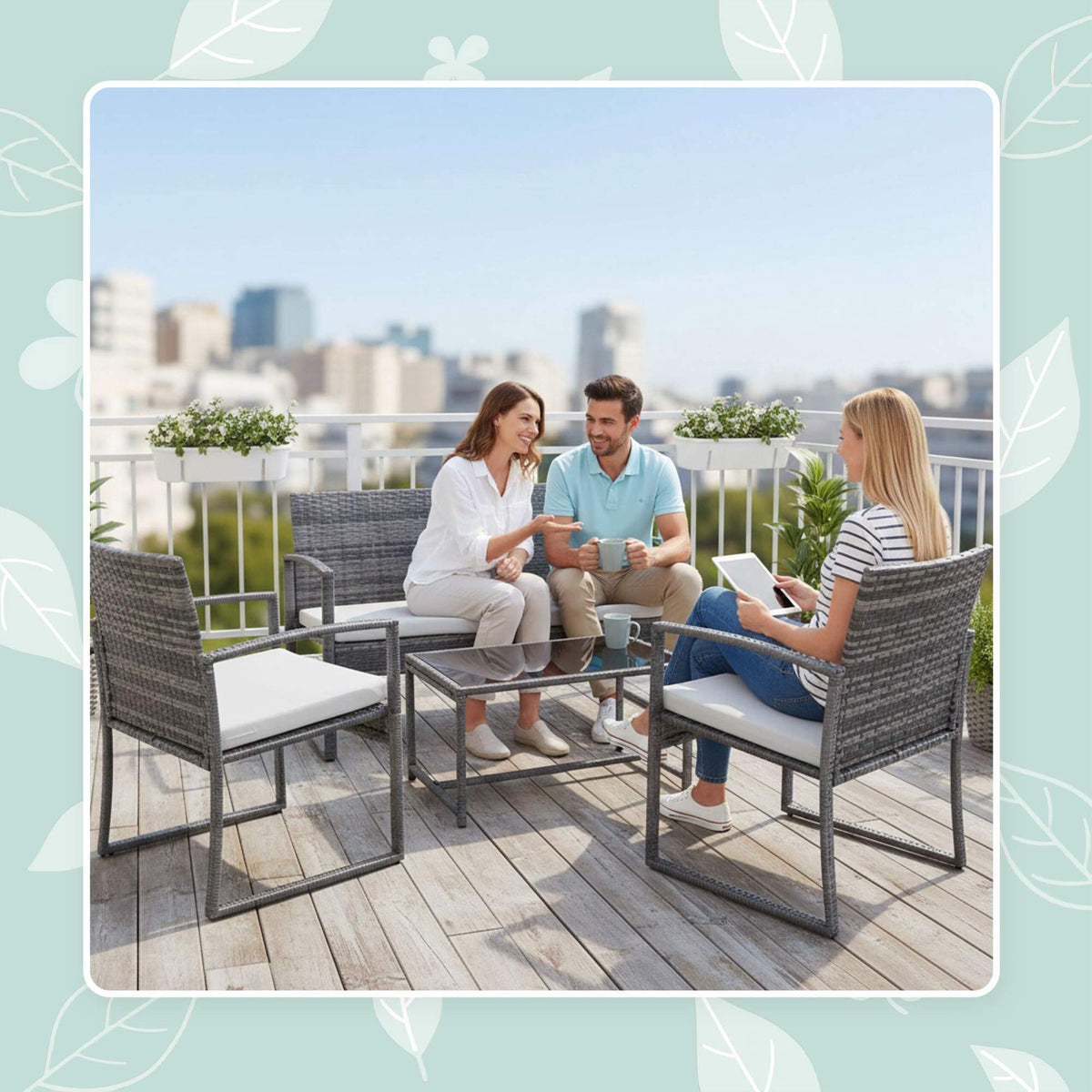 4-Piece Outdoor Rattan Furniture Set with Cushions