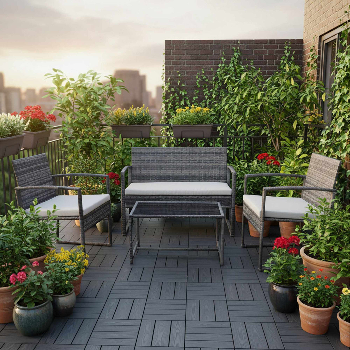 4-Piece Outdoor Rattan Furniture Set with Cushions