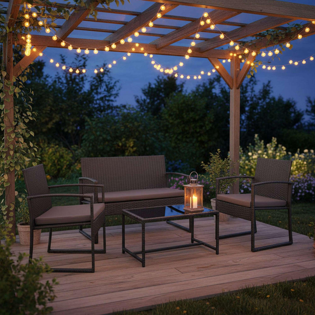 4-Piece Outdoor Rattan Furniture Set with Cushions