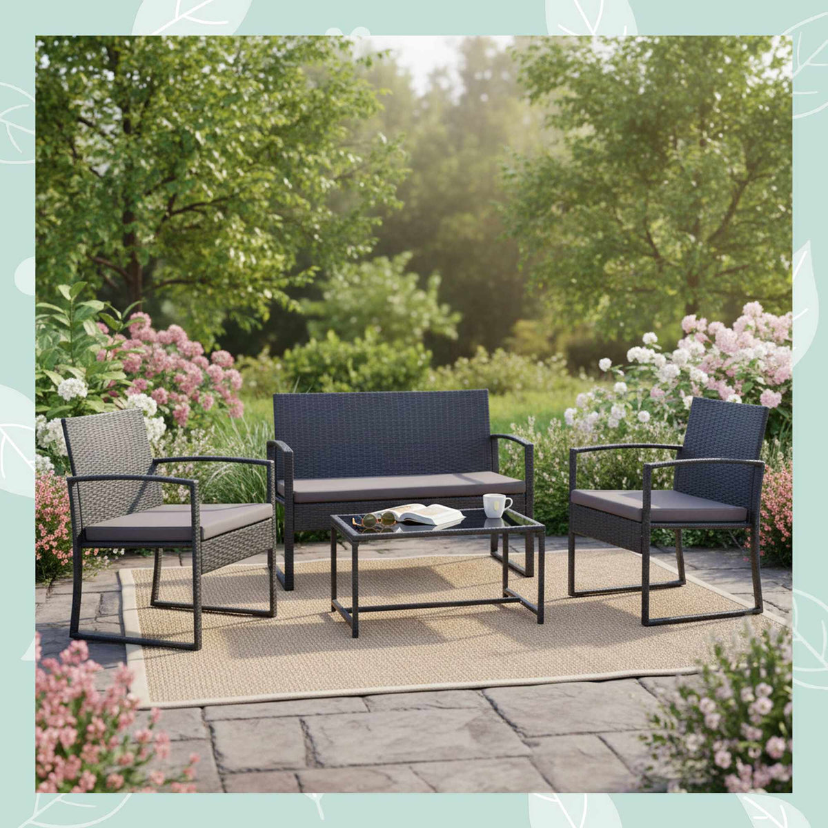 4-Piece Outdoor Rattan Furniture Set with Cushions