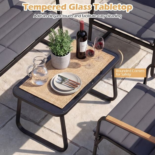 4-Piece Patio Conversation Set, Grey Cushions, Metal Frame