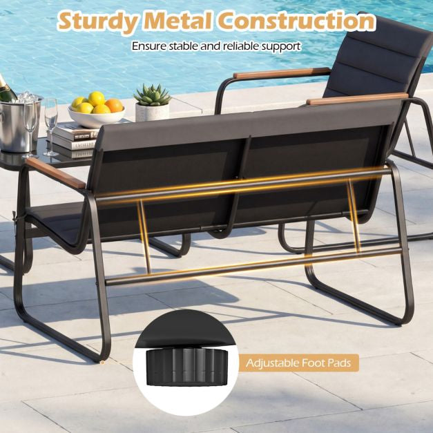 4-Piece Patio Conversation Set, Grey Cushions, Metal Frame