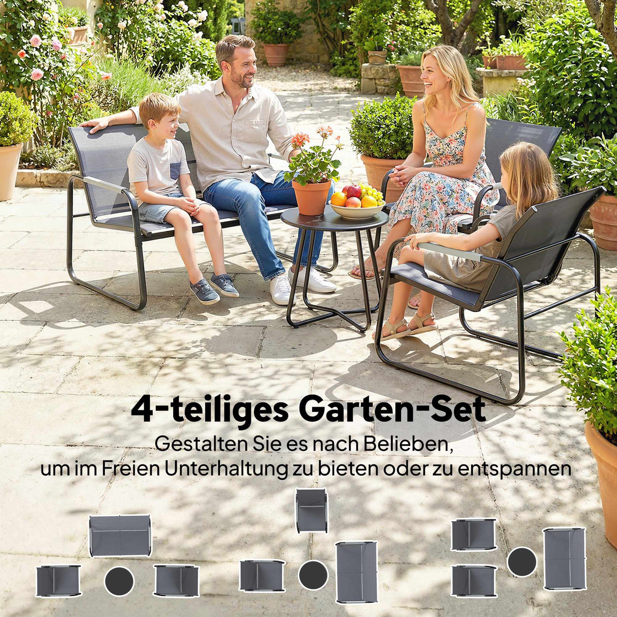 4-Piece Patio Furniture Set, Galvanized Steel, Quick-Dry Fabric