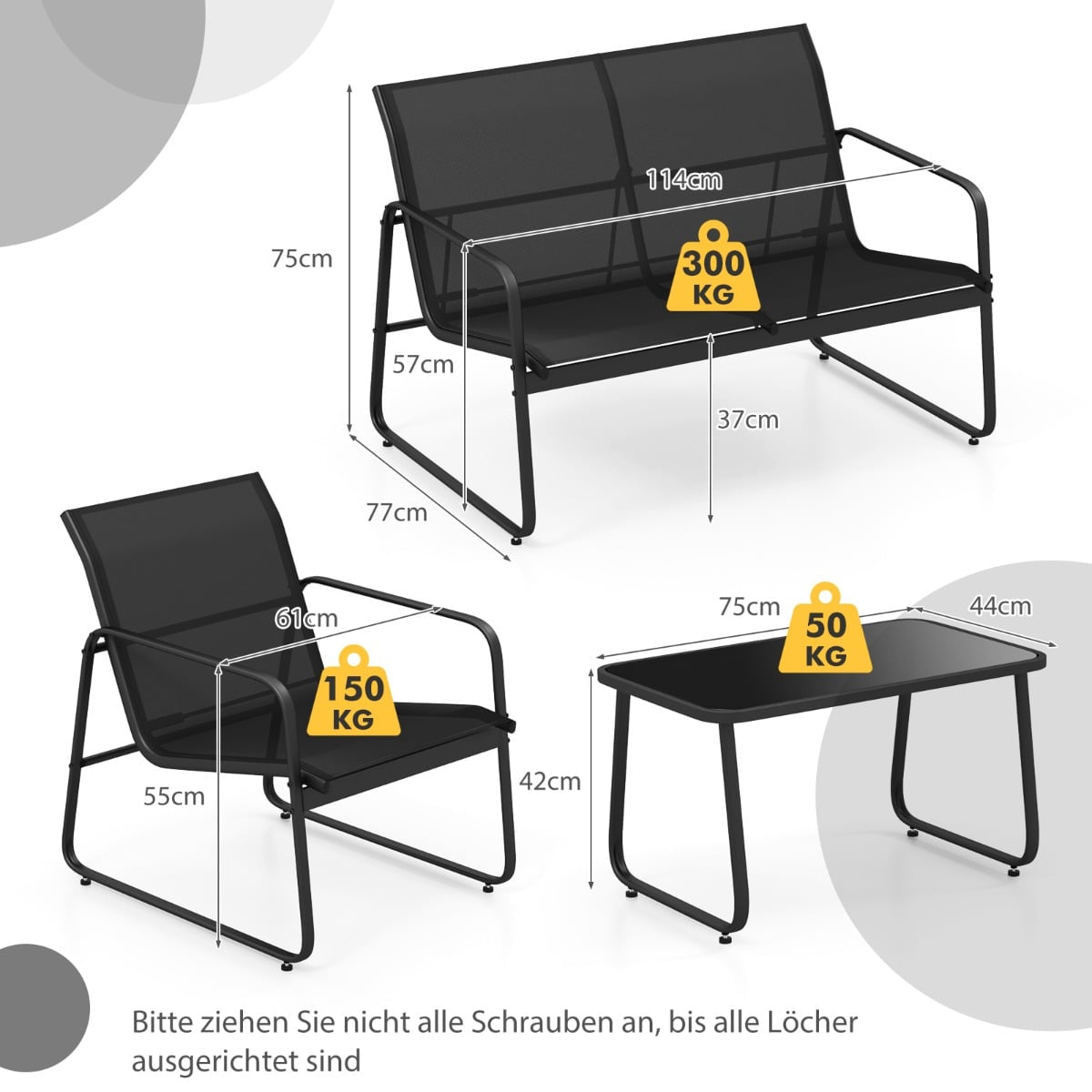 4-Piece Patio Furniture Set with Glass Coffee Table