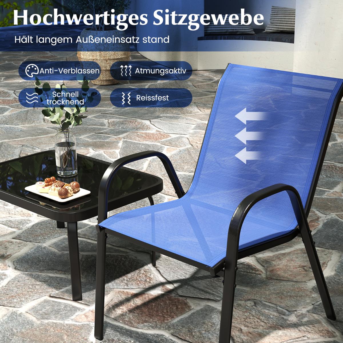 4-Piece Patio Set with Metal Frame & Glass Tabletop