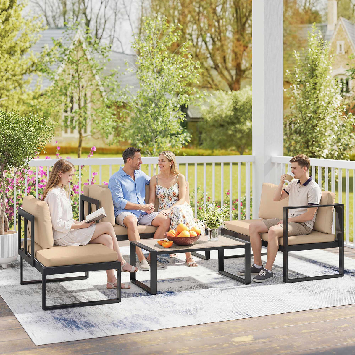 4-Piece Patio Sofa Set with Cushions and Table