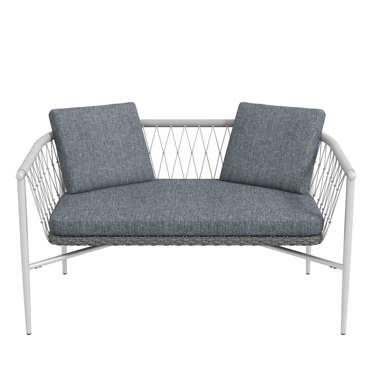 4-Piece Rattan Garden Furniture Set, Seating Area With Rocking Function, Garden Set With 1 Coffee Table, 2 Armchairs, 1 Double Sofa, Cushions, Steel, Gray