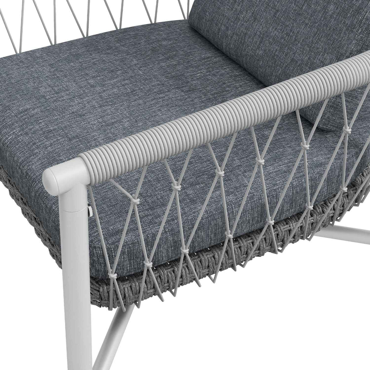 4-Piece Rattan Garden Furniture Set, Seating Area With Rocking Function, Garden Set With 1 Coffee Table, 2 Armchairs, 1 Double Sofa, Cushions, Steel, Gray