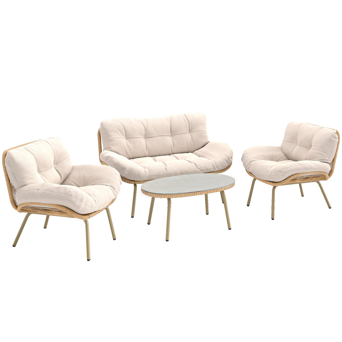 4-Piece Rattan Garden Furniture Set with Cushions