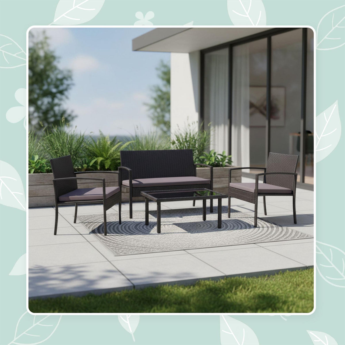 4-Piece Rattan Garden Furniture Set with Cushions