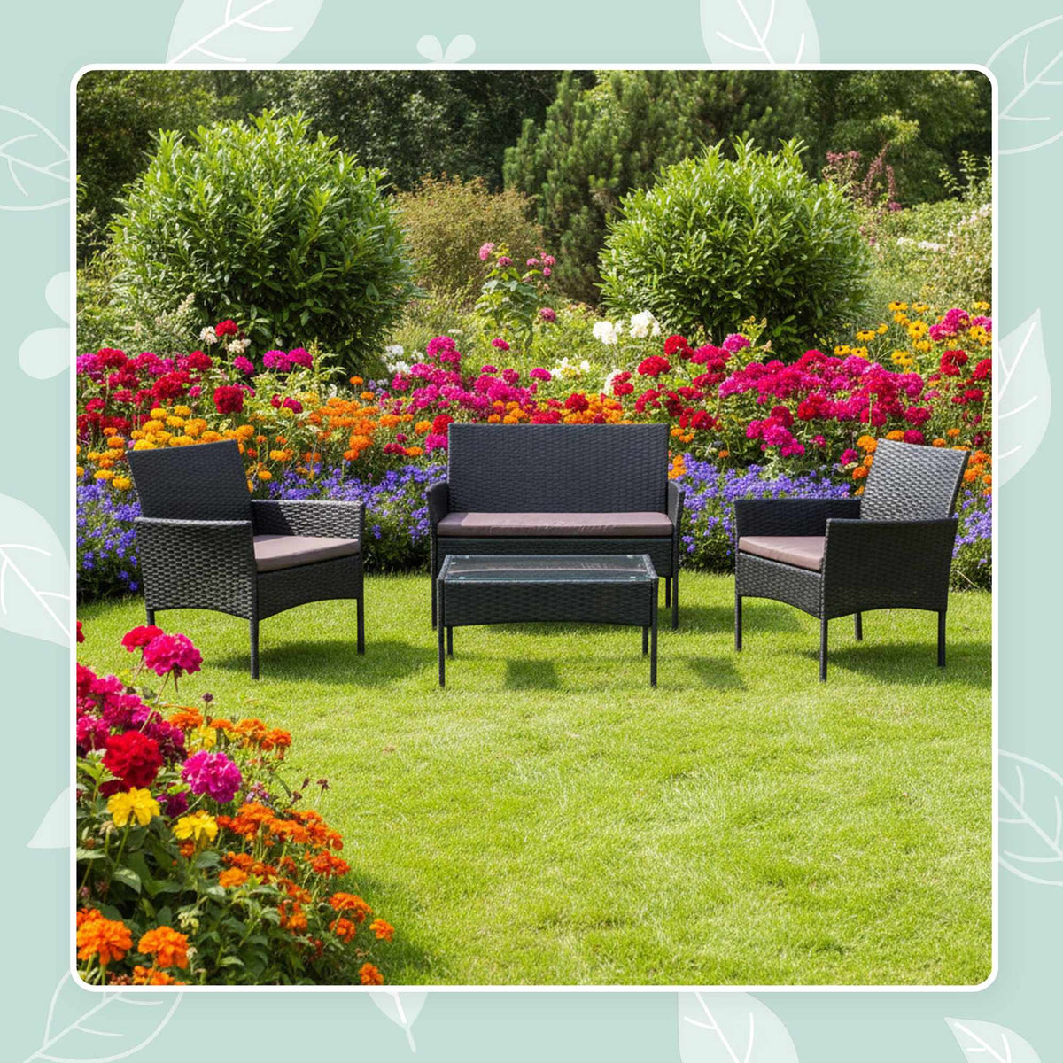 4-Piece Rattan Garden Furniture Set with Cushions