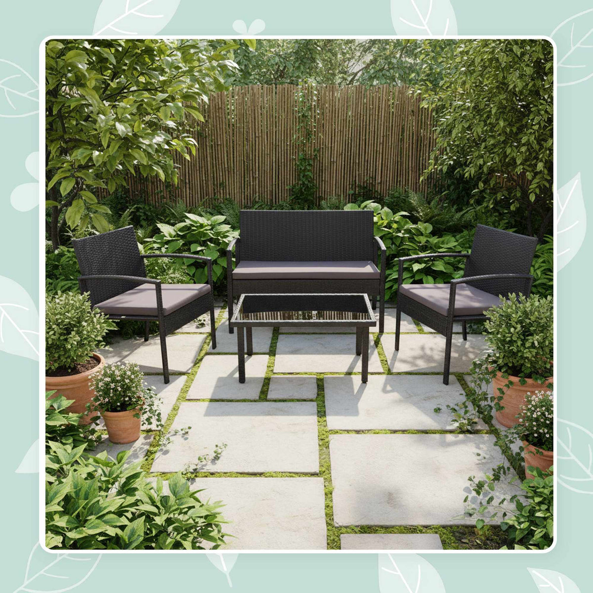 4-Piece Rattan Garden Furniture Set with Cushions