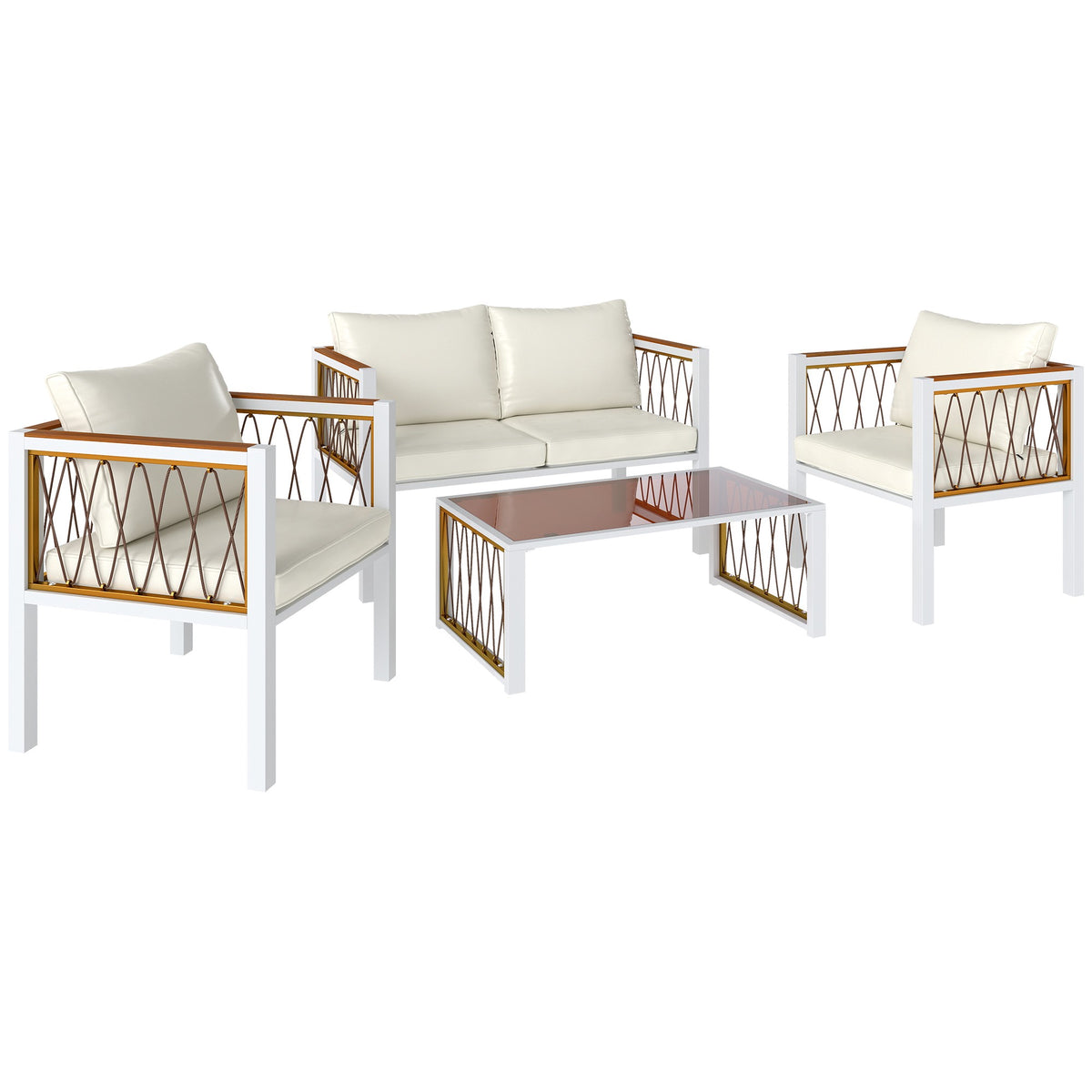4-Piece Rattan Outdoor Lounge Set with Cushions