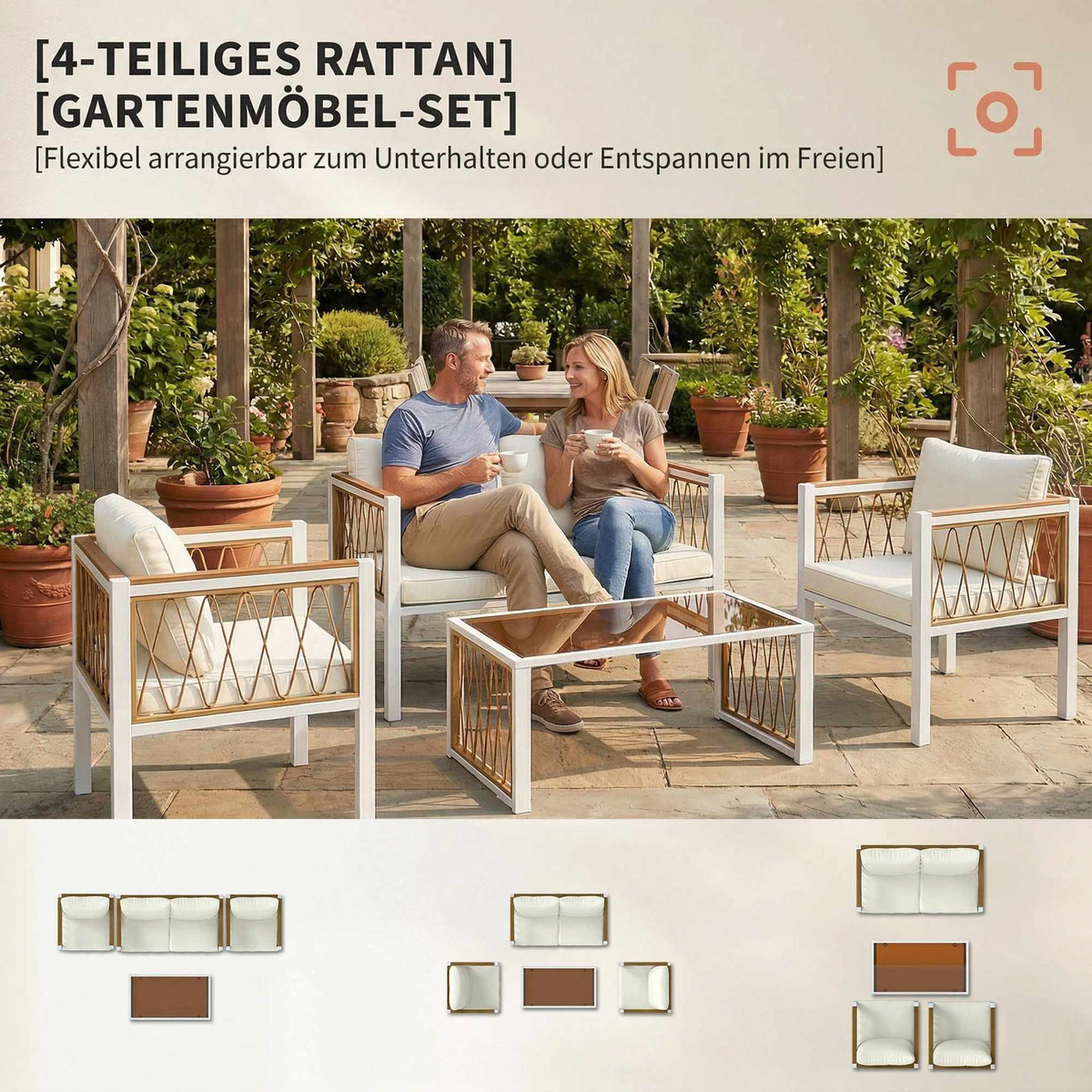 4-Piece Rattan Outdoor Lounge Set with Cushions