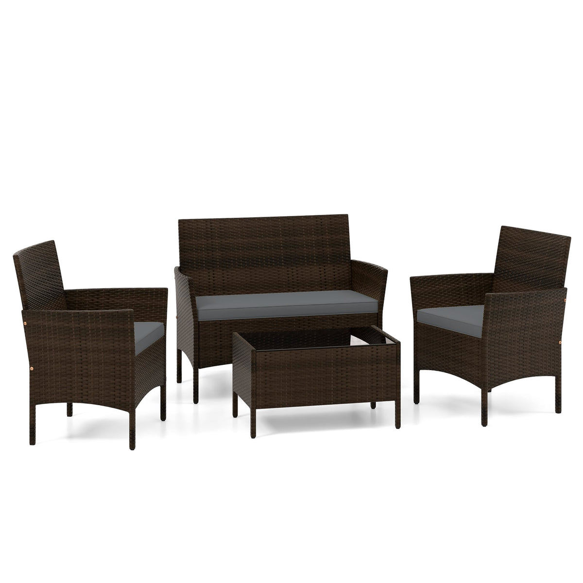 4-Piece Rattan Patio Set with Cushions and Table, Grey