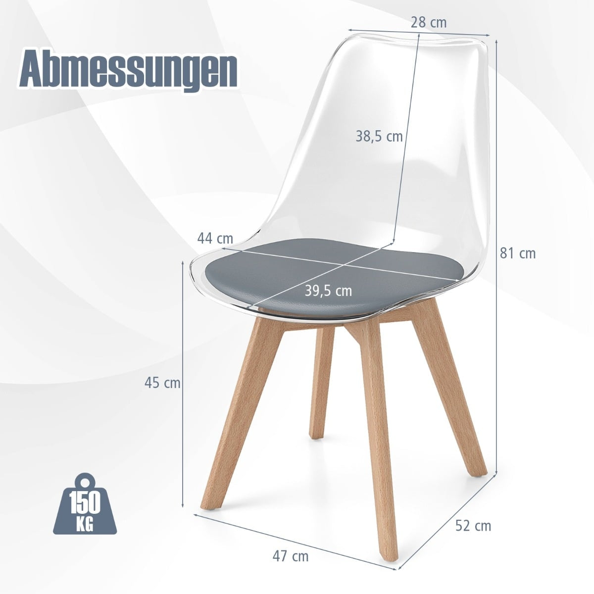 4-Piece Set Transparent Dining Chairs with Wood Legs