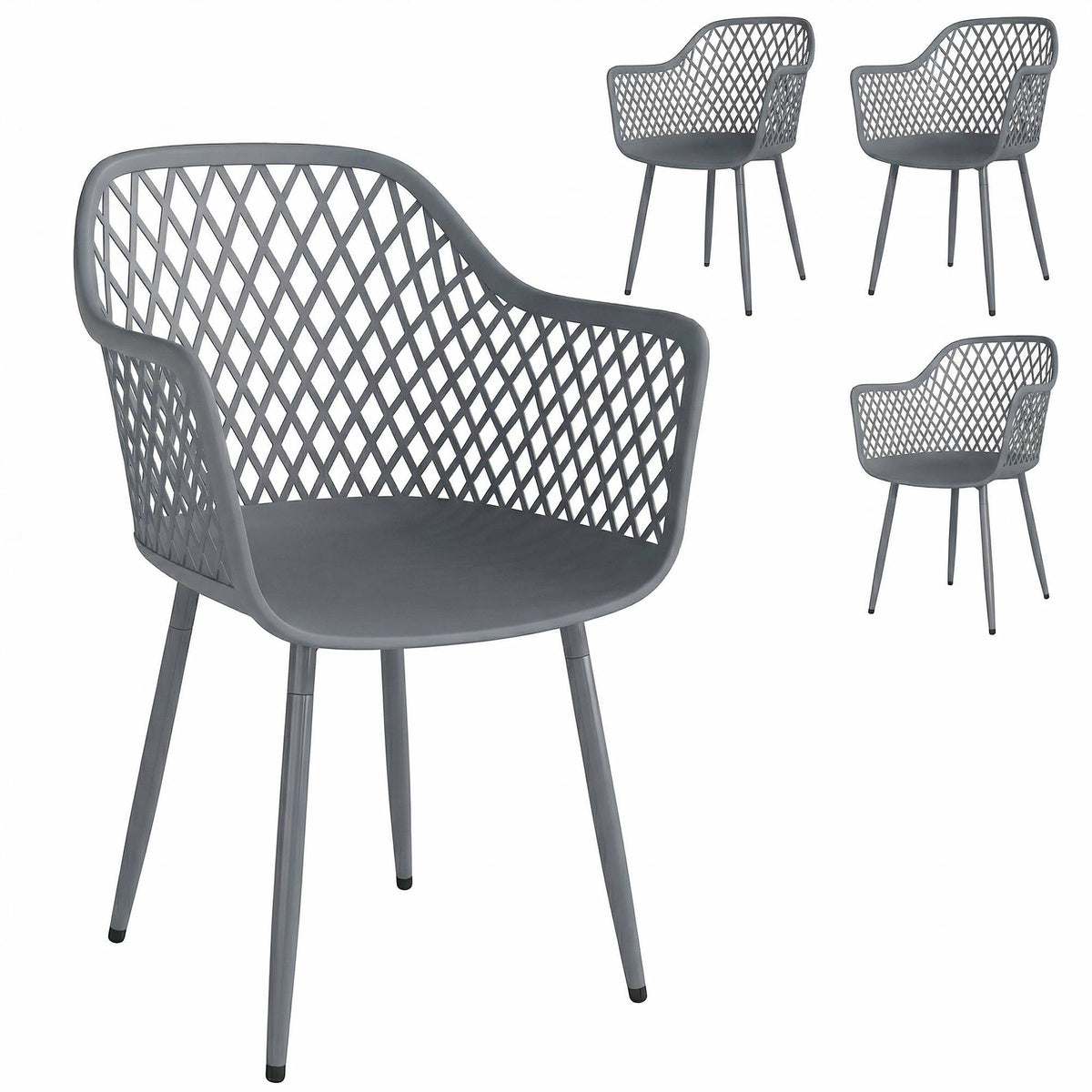 4-Piece UV-Resistant Dark Grey Plastic Garden Chairs Set