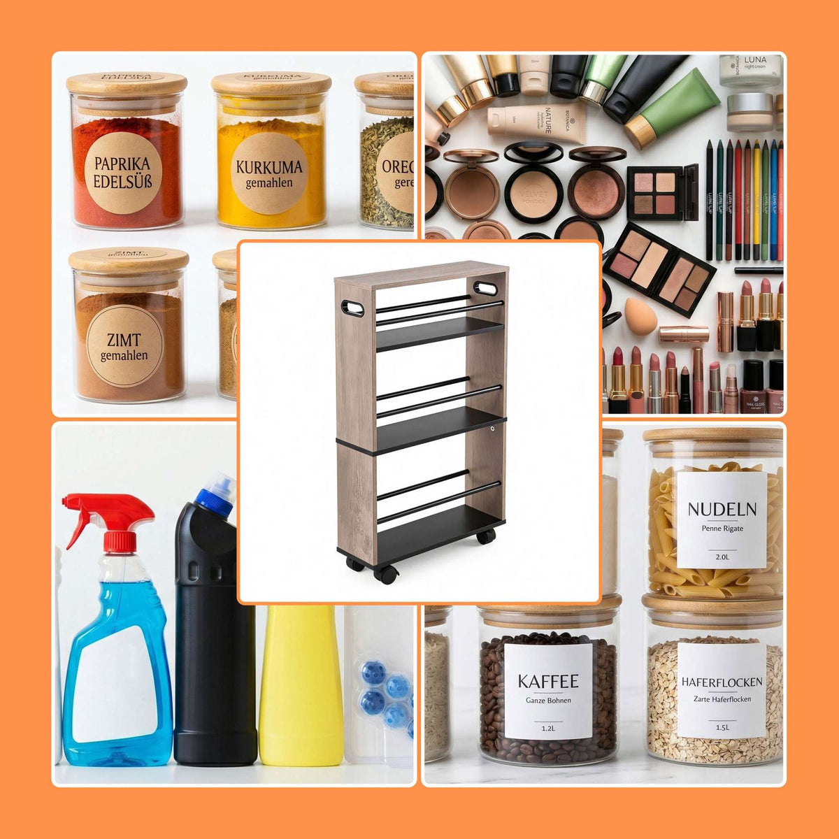 4-Shelf Wood-Look Trolley with Handles