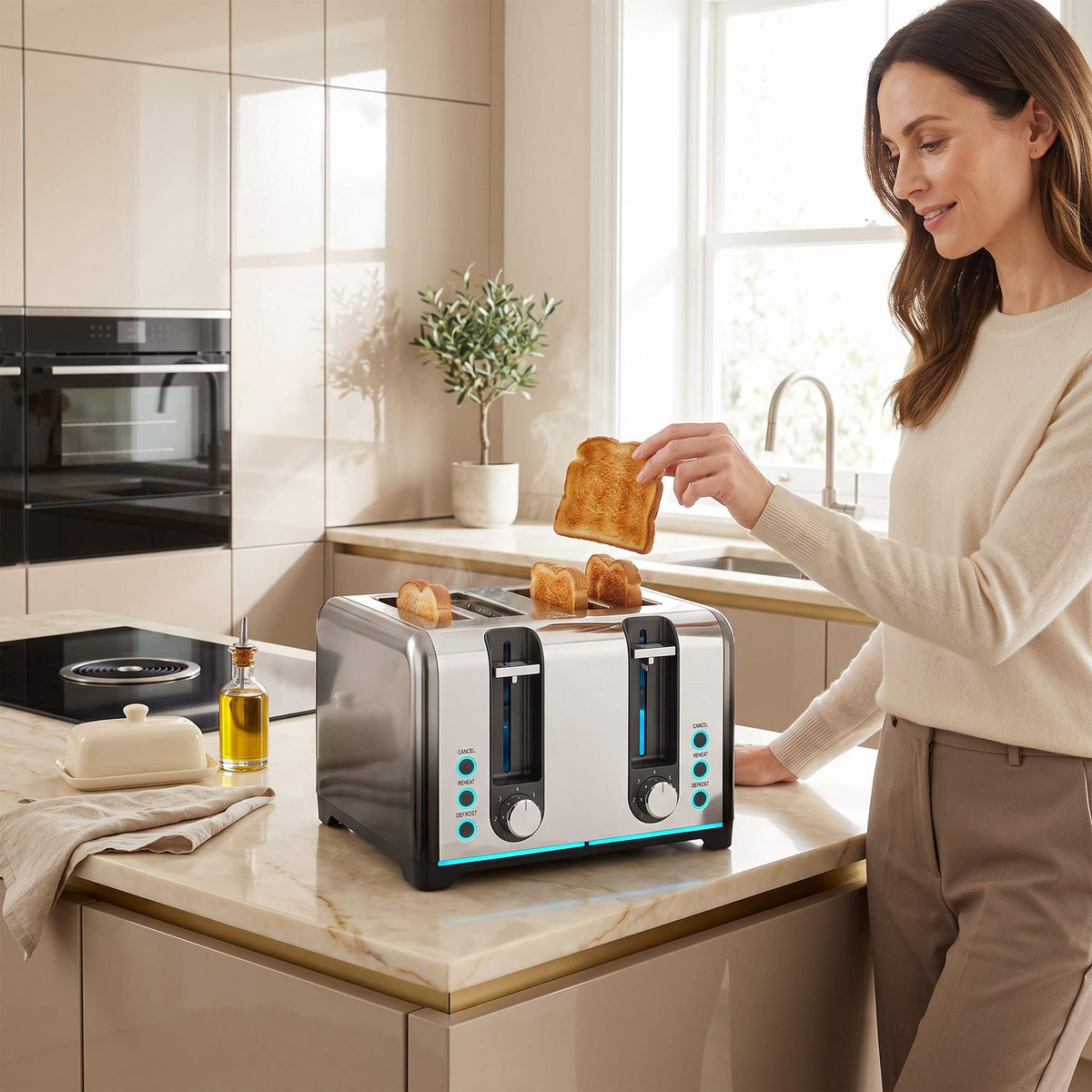 4-Slice Toaster, 7 Browning Levels, Defrost Reheat Cancel