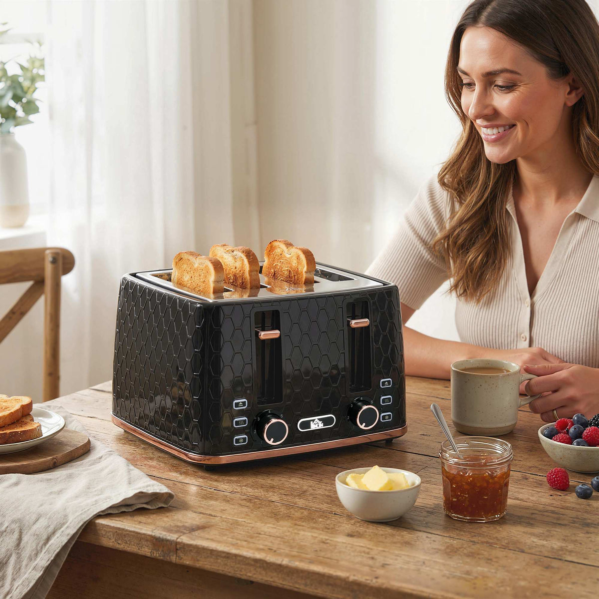 4-Slice Toaster, Black, 7 Browning Levels, Easy Clean