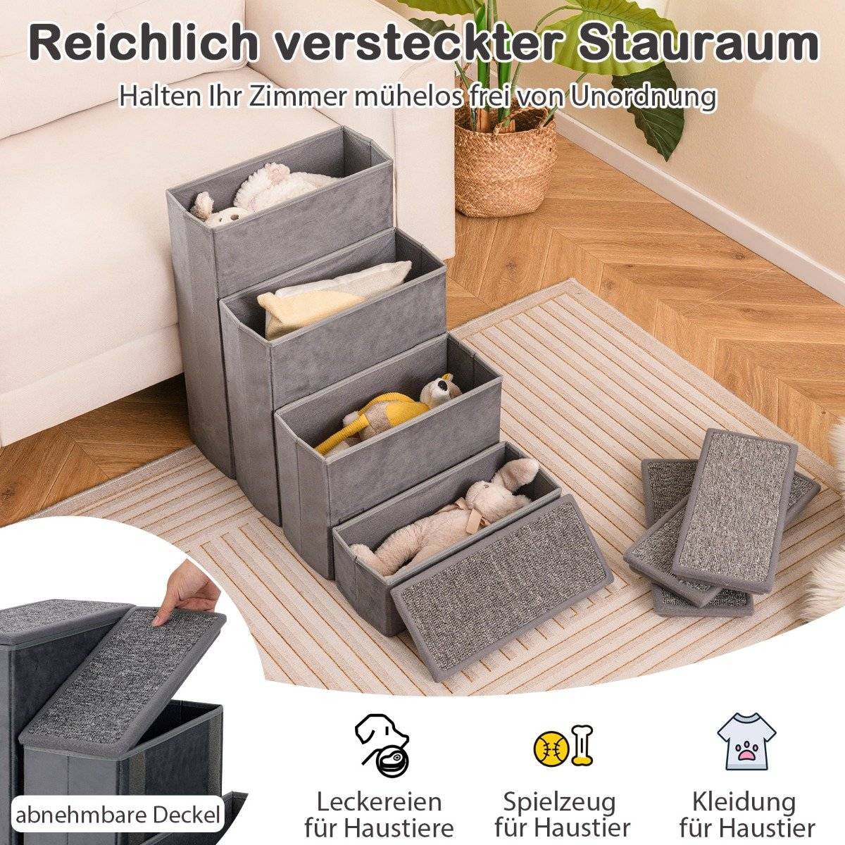 4-Step Dog Stairs Non-Slip Foldable Dog Ramp Portable Pet Climbing Ladder