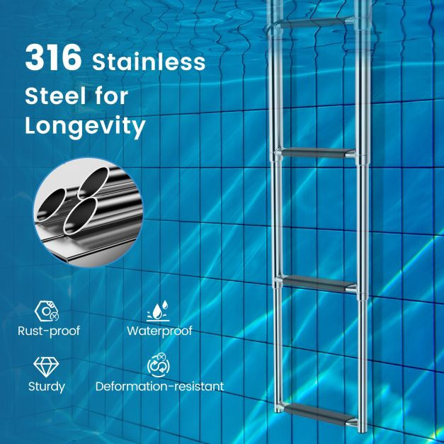 4-Step Telescoping Boat Ladder, 304 Stainless, 500 lb