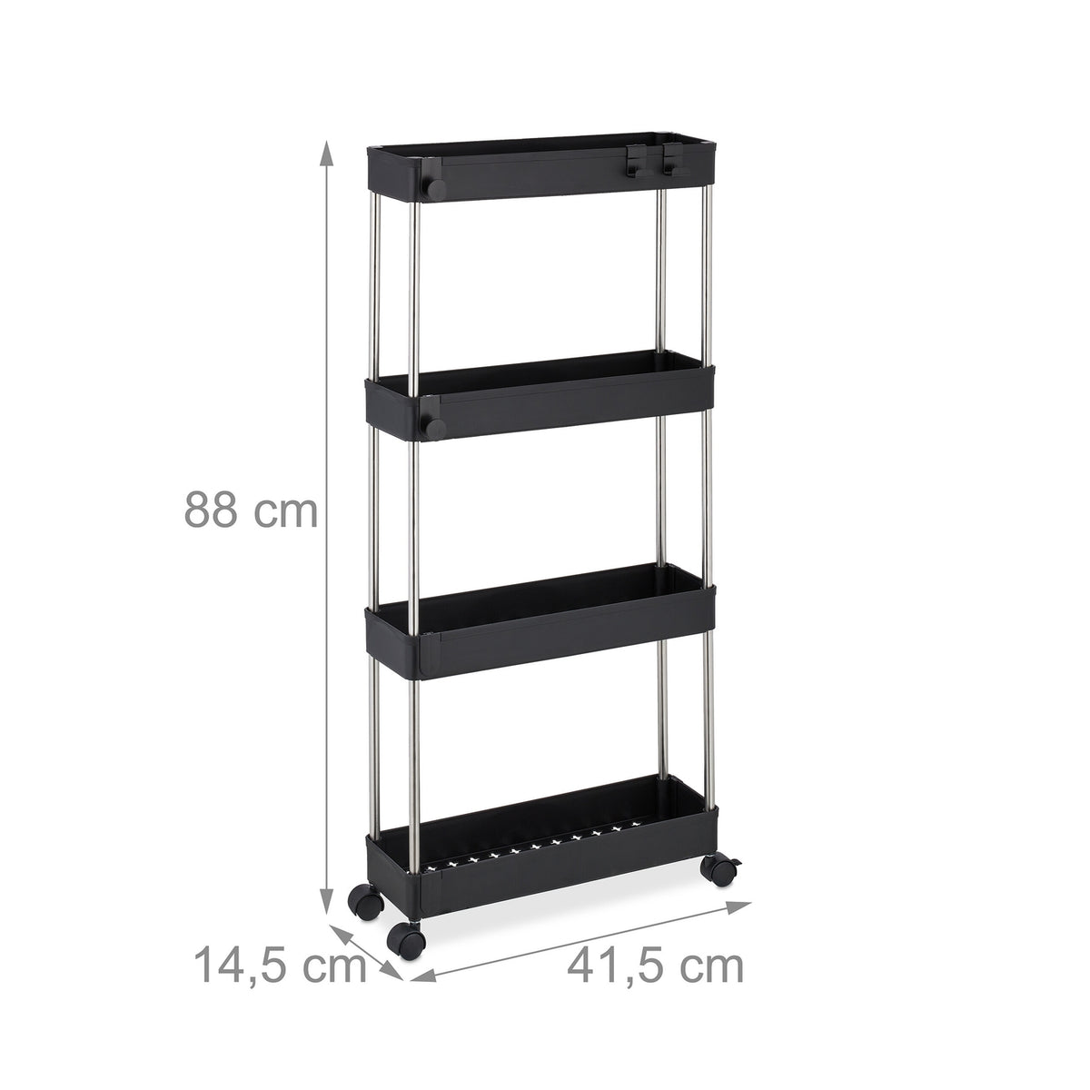 4-Tier Black Trolley for Kitchen or Bathroom Storage