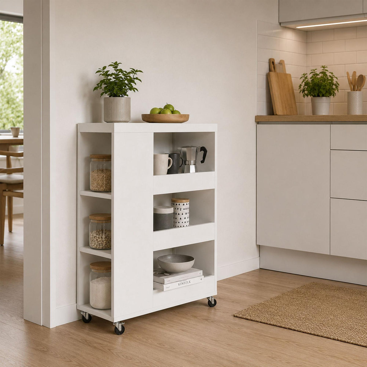 4-Tier Brown Kitchen Trolley with Shelves & Compartments